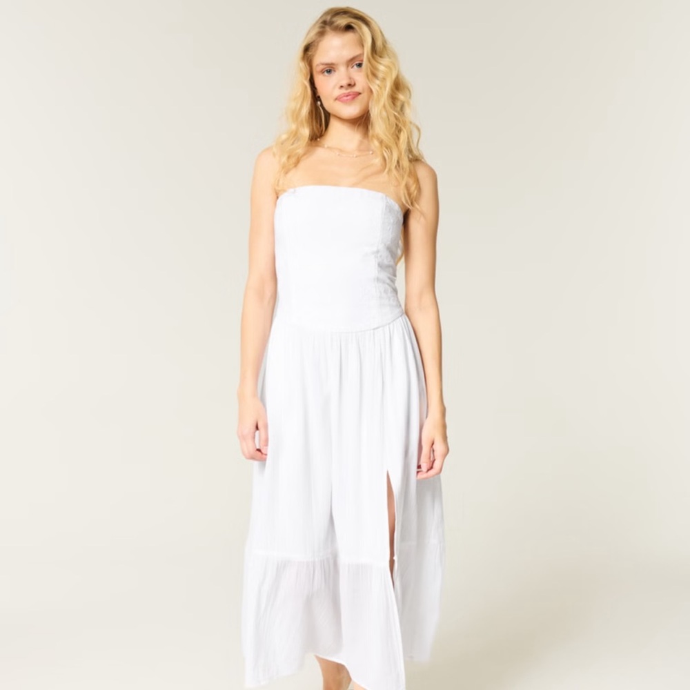 Hollister Strapless White Midi Dress